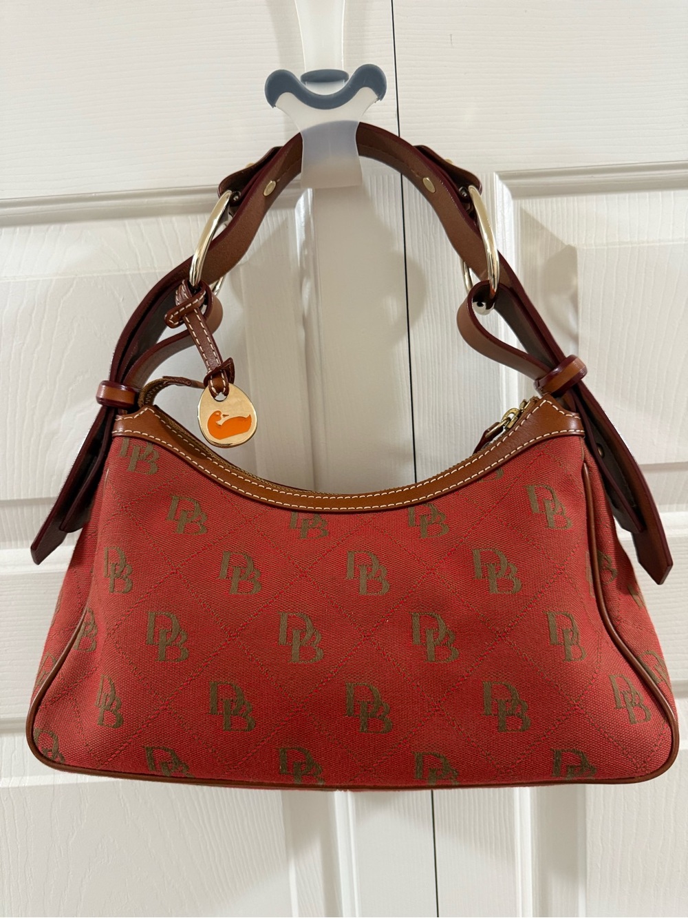 Dooney & Bourke Medium Hobo Red DB Monogram Jacquard Y2K Shoulder Bag HM402